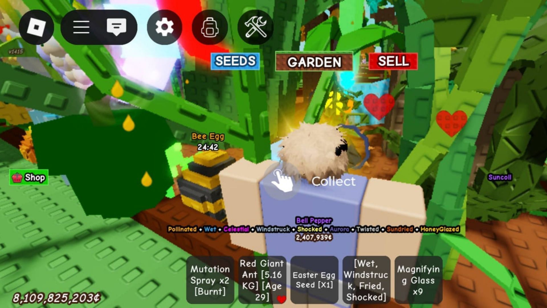 The crop value appears in a small text (Image via Roblox)
